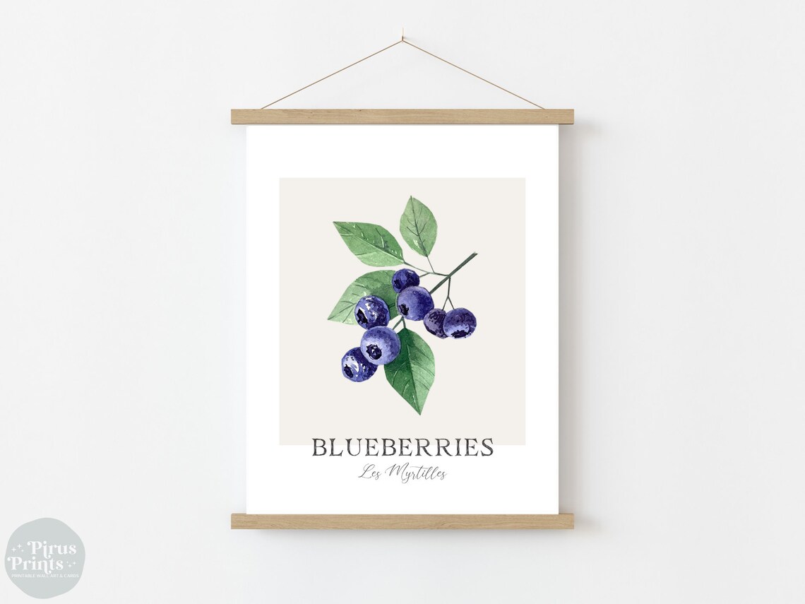 Watercolor Blueberries Botanical Print Minimal Purple Kitchen Wall Art - Image 3