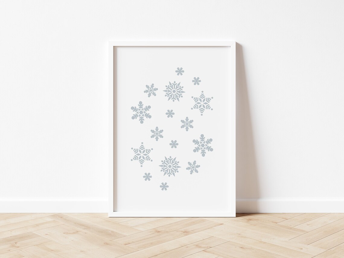 Blue Snowflakes Winter Wall Art Minimal Christmas Holiday Print Poster - Image 4