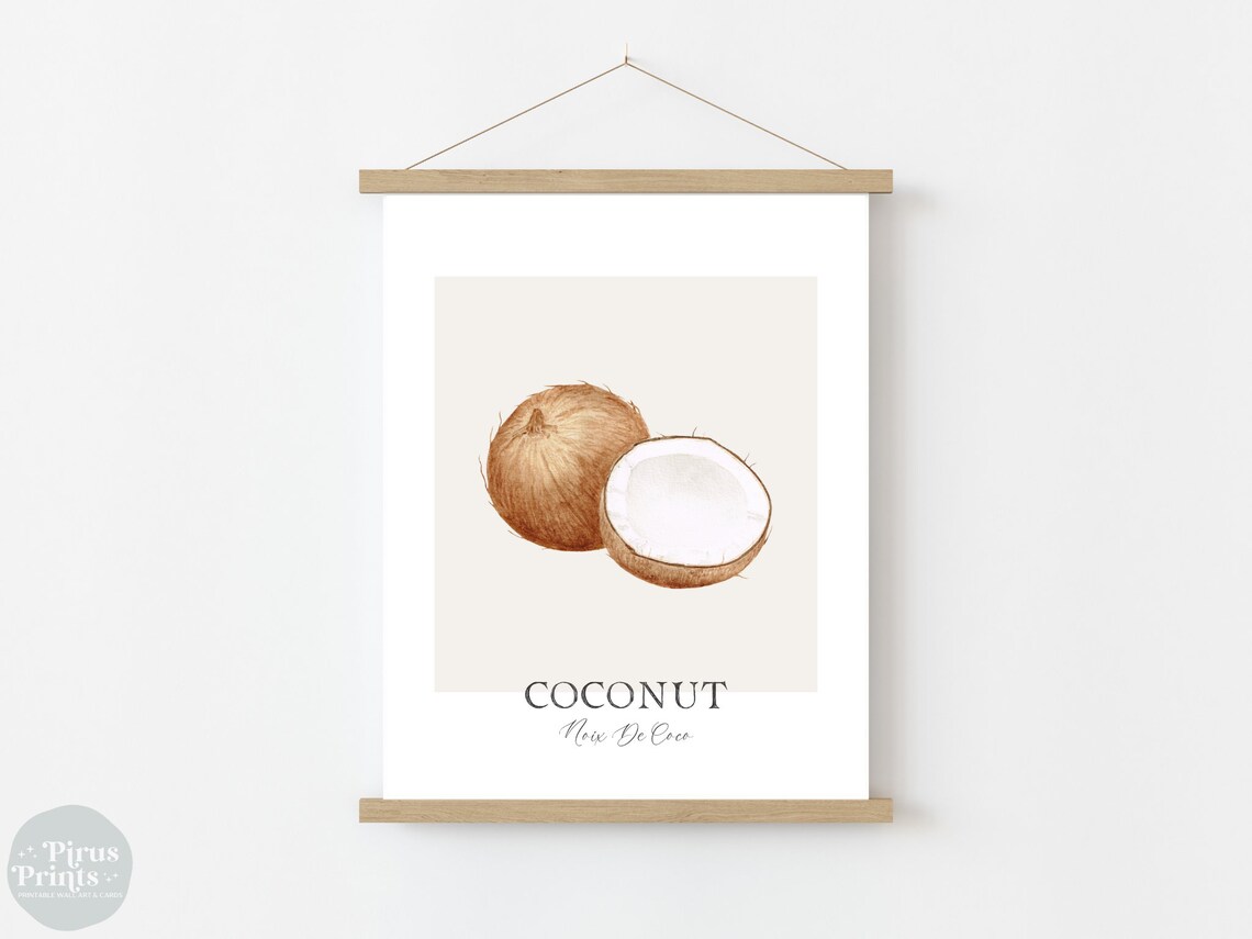 Watercolor Coconut Art Print, Tropical Kitchen Decor - Image 3