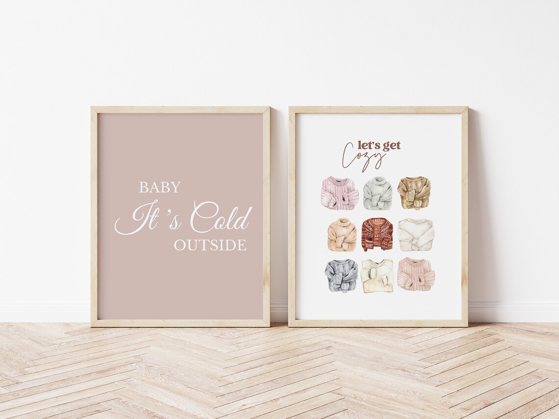 Lets Get Cozy Watercolor Knit Sweaters Print Neutral Winter Wall Art - Image 5