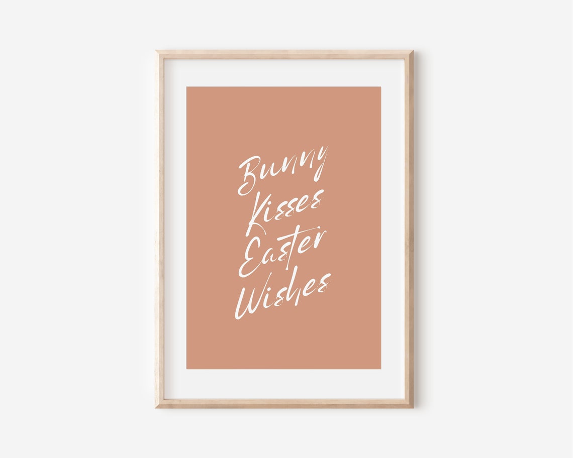 Bunny Kisses Easter Wishes Script Print Terracotta Minimal Wall Art - Image 2