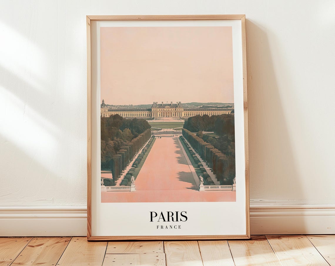 Paris Grand Palace Formal Gardens Vintage Travel Poster Home Decor