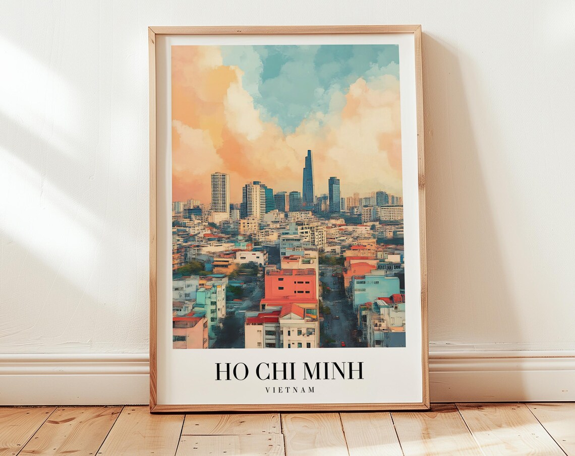 Ho Chi Minh City Skyline Retro Vibrant Warm Minimalist Travel Poster