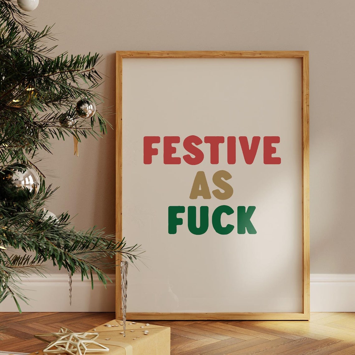 Festive As Fuck Funny Christmas Quote Retro Holiday Typography Poster - Image 3