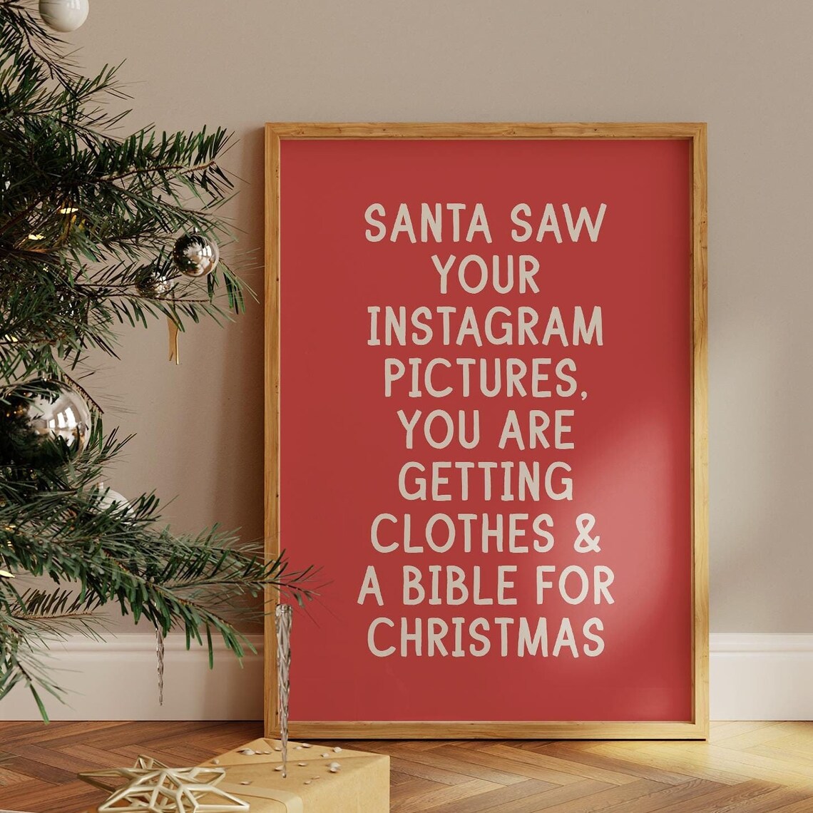 Santa Saw Your Instagram Pictures Funny Christmas Quote Poster - Image 3