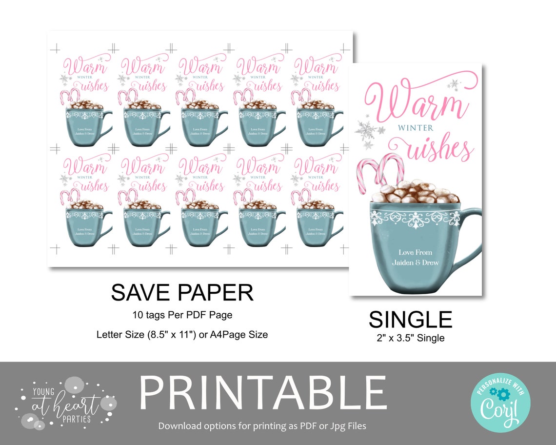 Warm Winter Wishes Hot Cocoa Mug Christmas Gift Tag Editable Print - Image 2