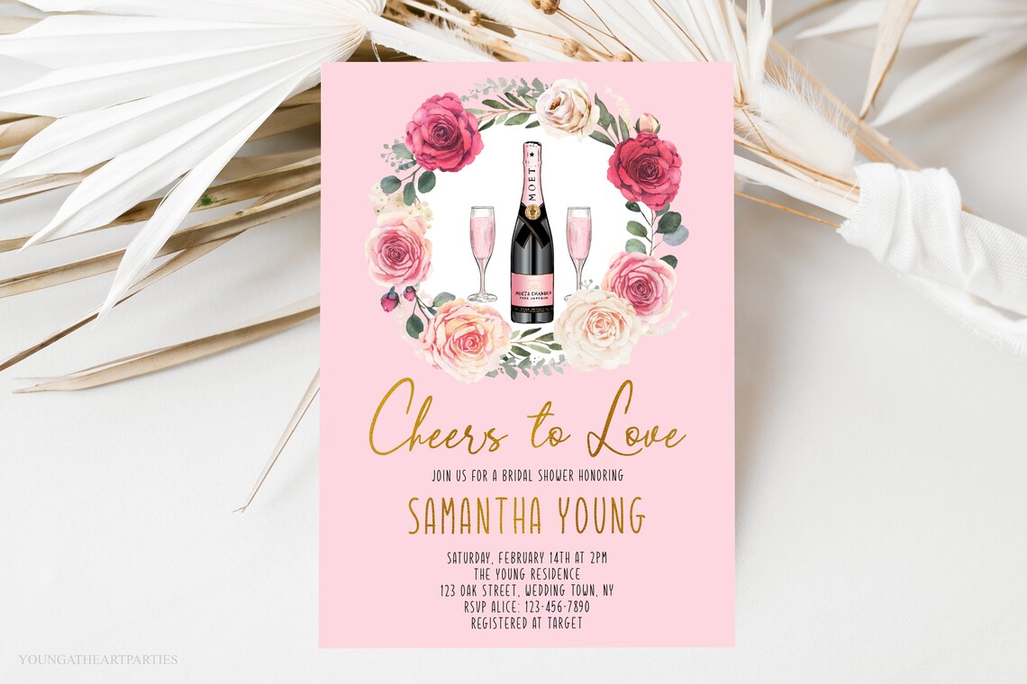 Cheers to Love Bridal Shower Champagne Roses Invitation Art Print