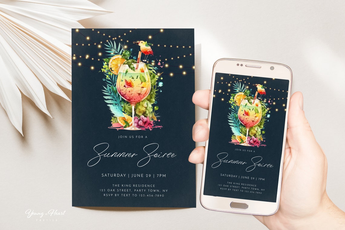 Tropical Cocktail Summer Soiree Party Invitation Editable Print - Image 5