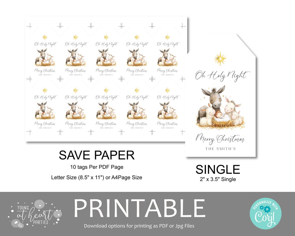 Cute O Holy Night Merry Christmas Gift Tag Editable Nativity Scene Christmas Gift Tag Christian Christmas Gift Tag Template - Image 4