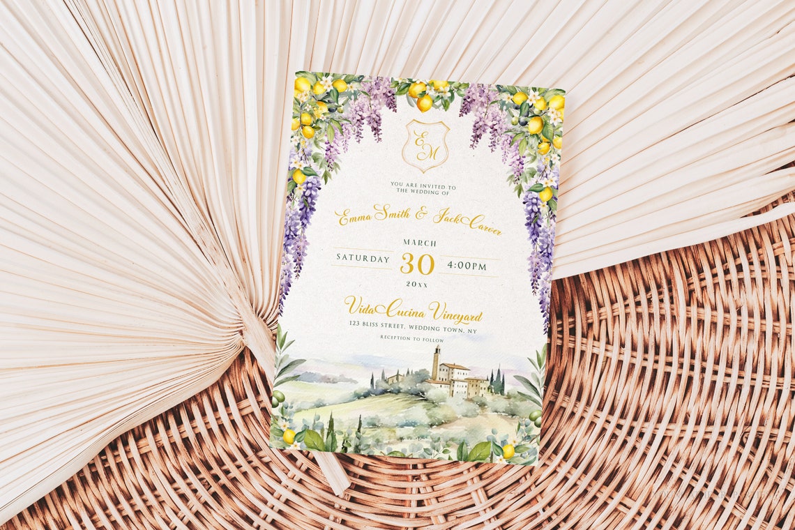 Italian Wisteria Lemon Vineyard Wedding Invitation Suite Poster - Image 3