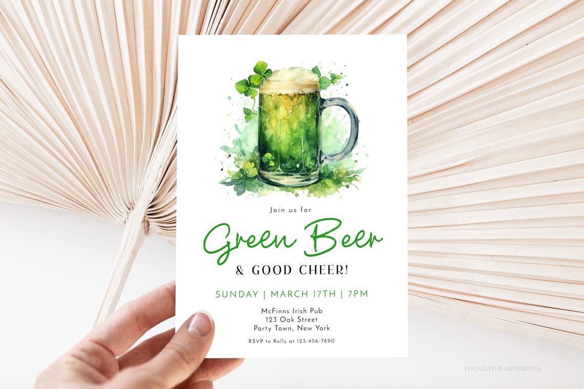 Green Beer and Good Cheer St Patricks Party Invitation Print - Image 5