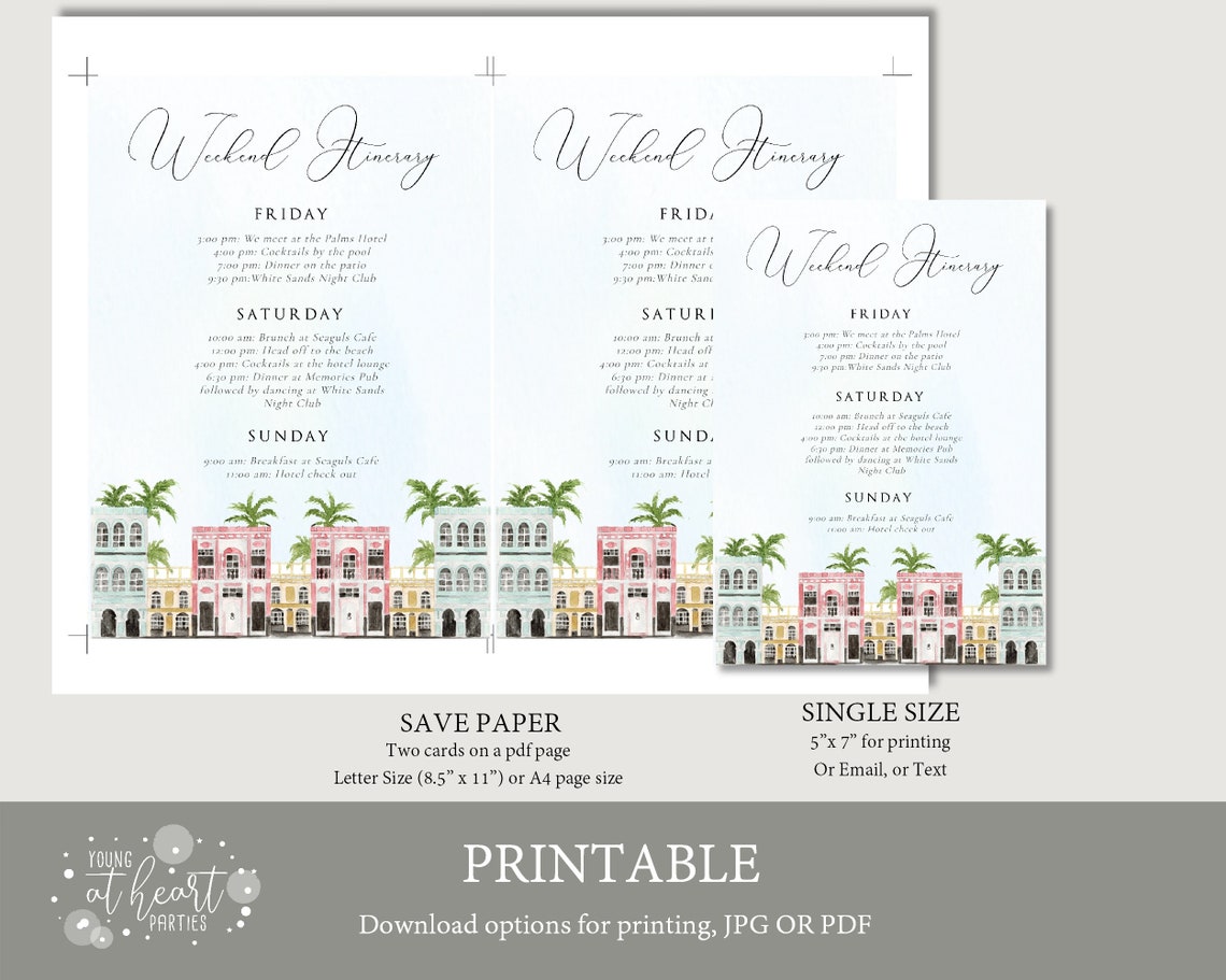 Bachelorette Weekend Charleston Invitation Itinerary Watercolor Poster - Image 2