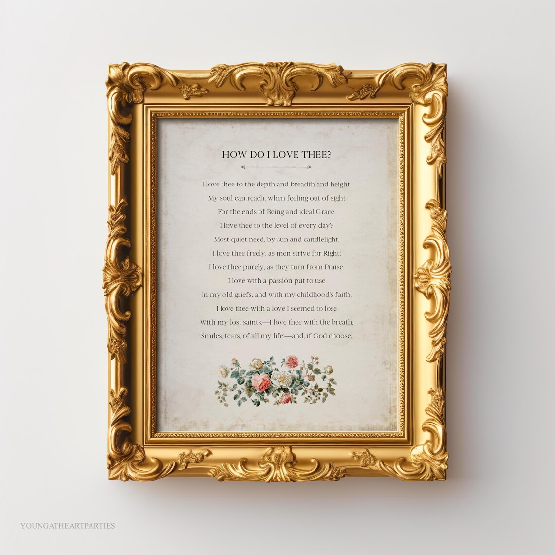 How Do I Love Thee Poem with Floral Wreath Literary Wall Art - Image 6
