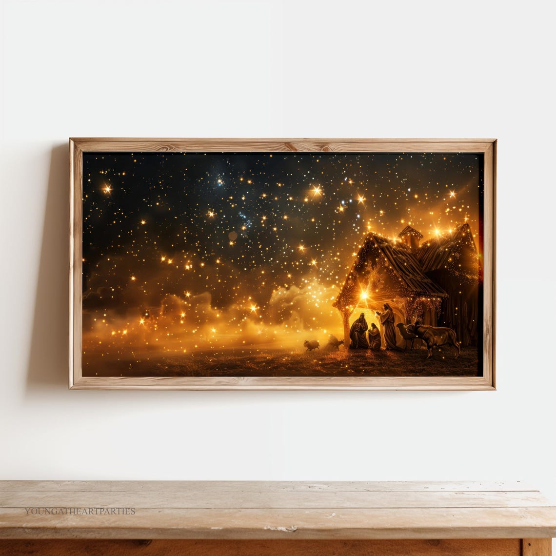 Glowing Starry Night Nativity Scene Blessed Christmas Wall Art - Image 2