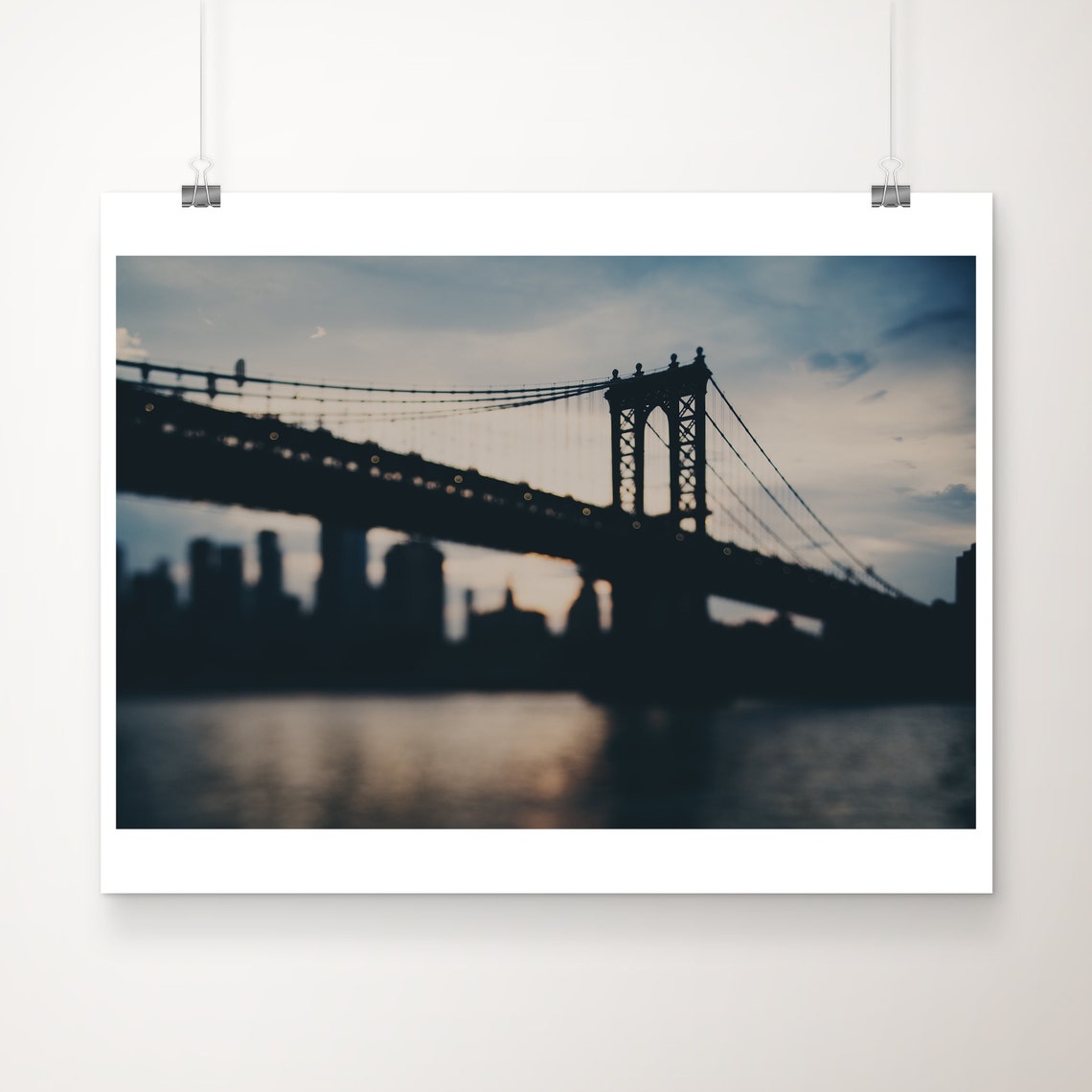Manhattan Bridge Silhouette Against Dusk Sky Over The River Poster