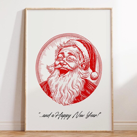 Vintage Red Santa Claus Laughing Cheerful Happy New Year Print