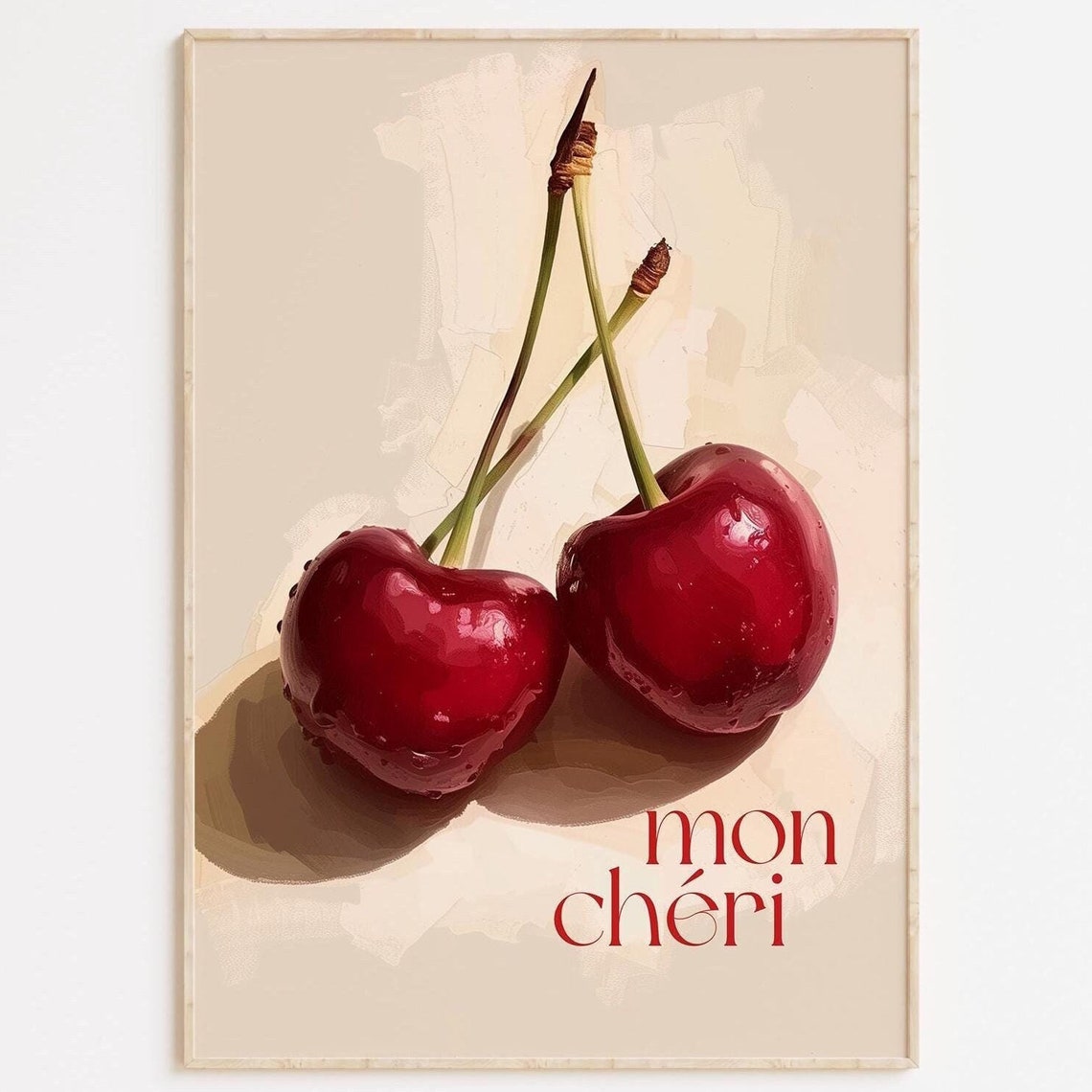 Mon Chéri Juicy Red Cherry Illustration French Sweetheart Poster