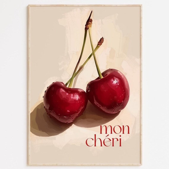 Mon Cheri Cherry Oil Painting Print Valentines Day Decor