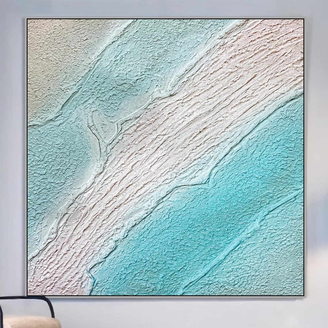 Turquoise White Ocean Wave Textured Coastal Seaside Modern Wall Art