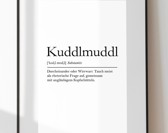 Kuddlmuddl Funny German Word Definition Poster Minimalist Decor