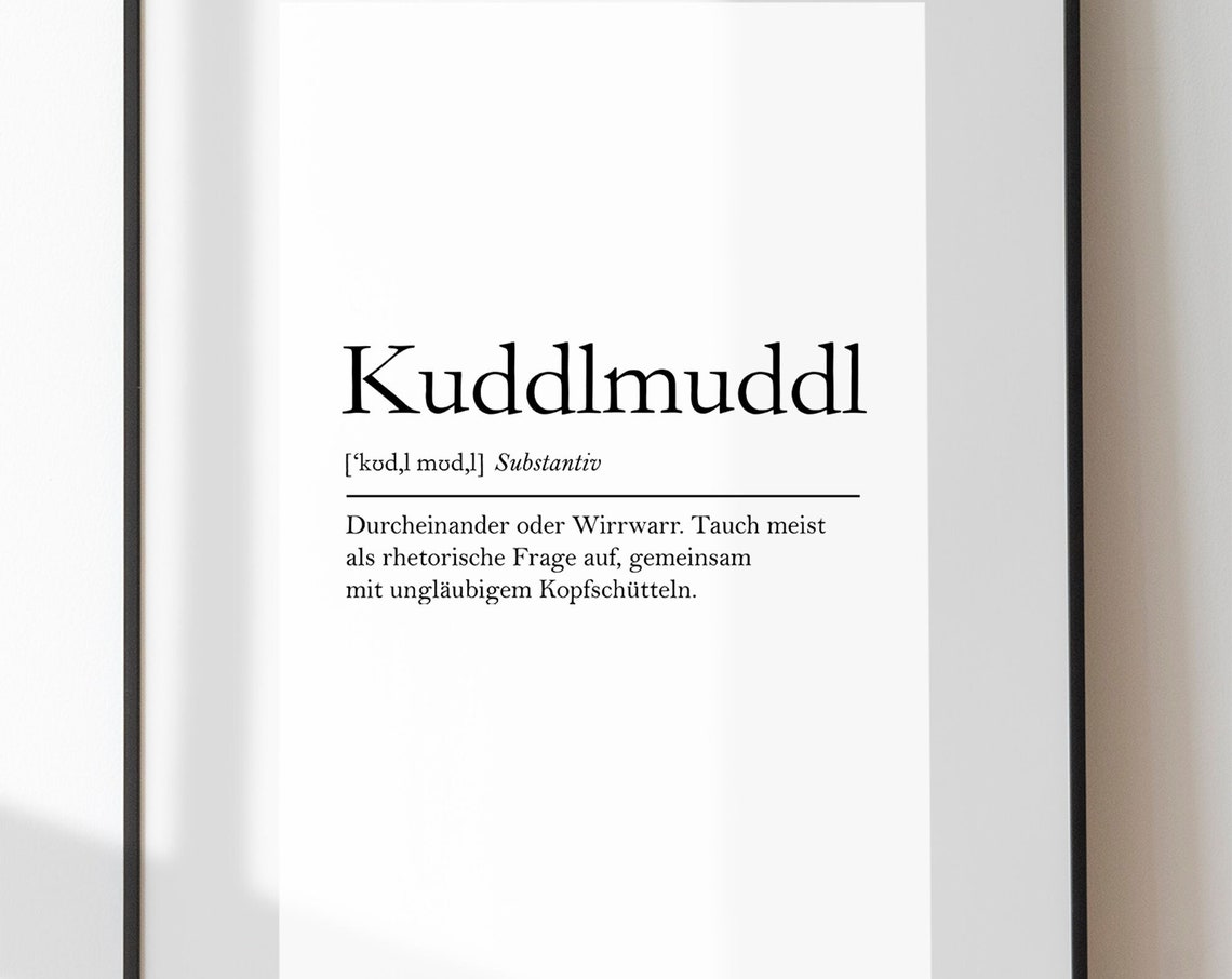 Kuddlmuddl Funny German Word Definition Poster Minimalist Decor