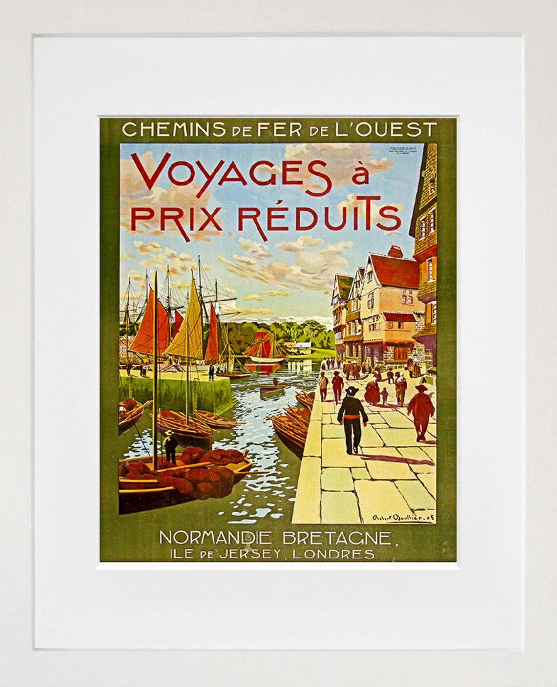 Normandy Brittany Vintage French Railway Harbor Travel Poster
