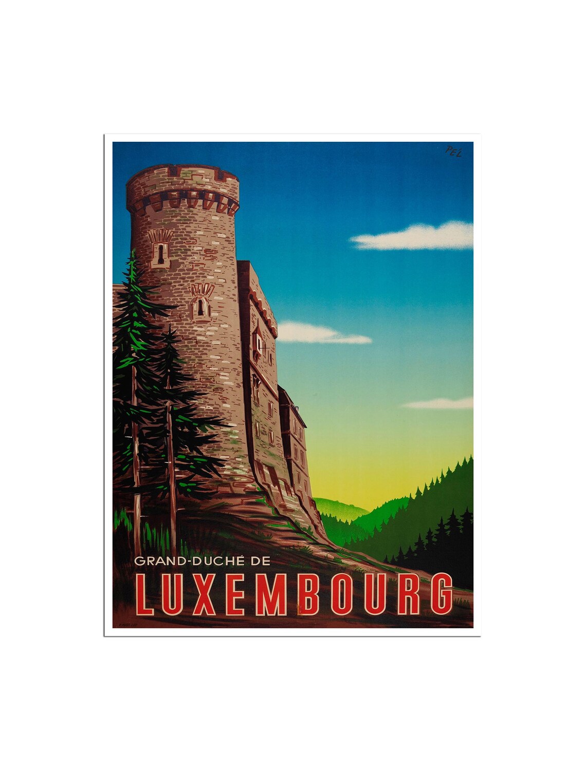 Grand Duche de Luxembourg Castle Tower Vintage Europe Poster