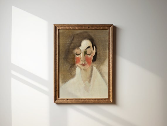 Vintage Woman Portrait Art Print, Preppy Cottage Core
