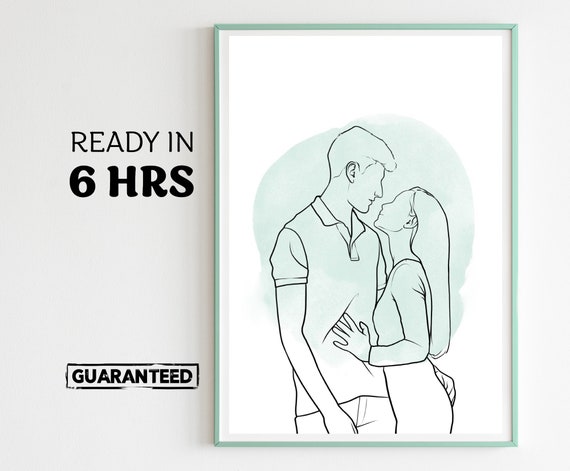 Custom Line Drawing Couple Embrace Minimalist Portrait Art Poster