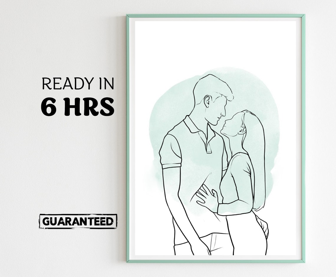 Custom Line Drawing Couple Embrace Minimalist Portrait Art Poster