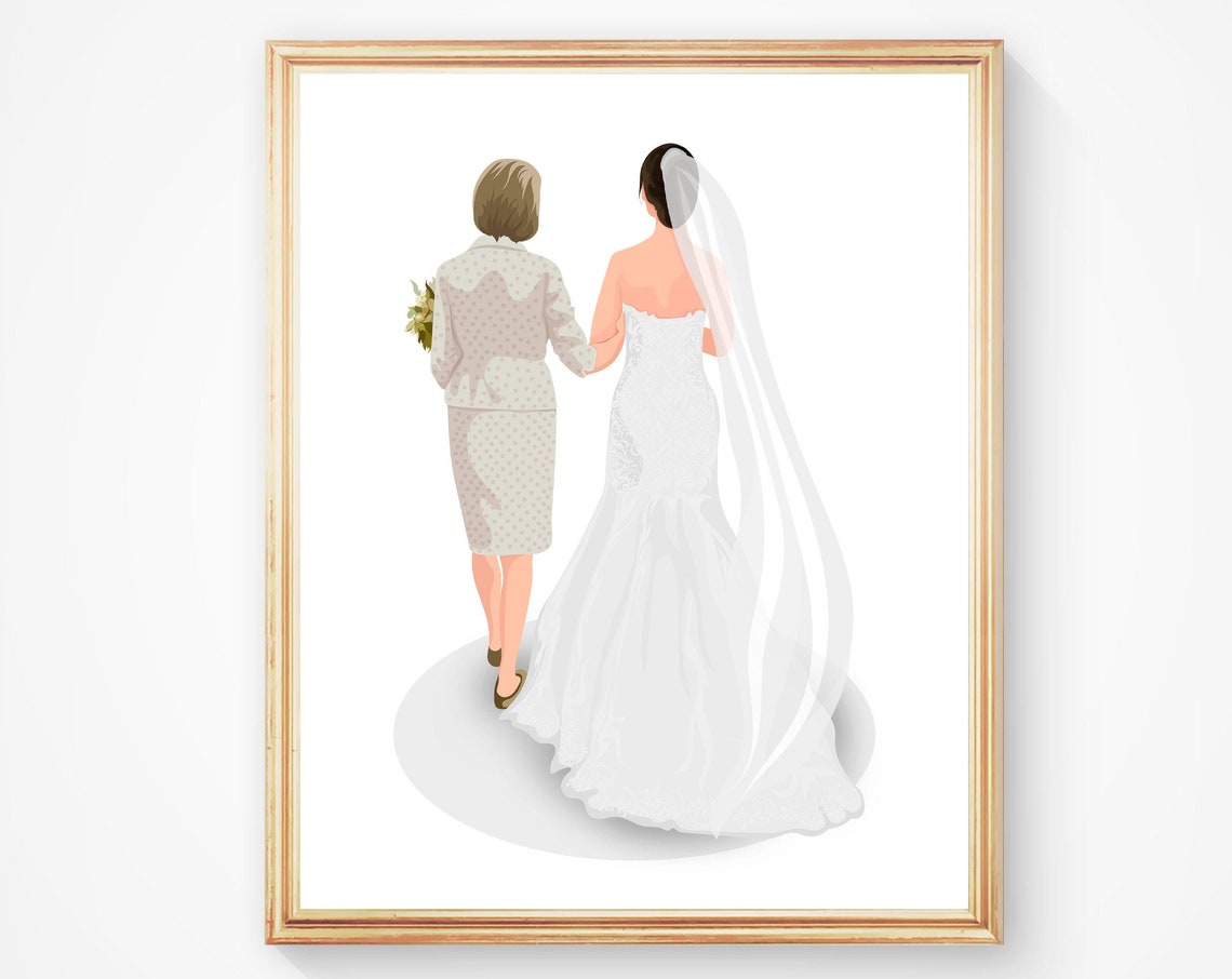 Custom Mother And Bride Walking Illustration Wedding Art Poster