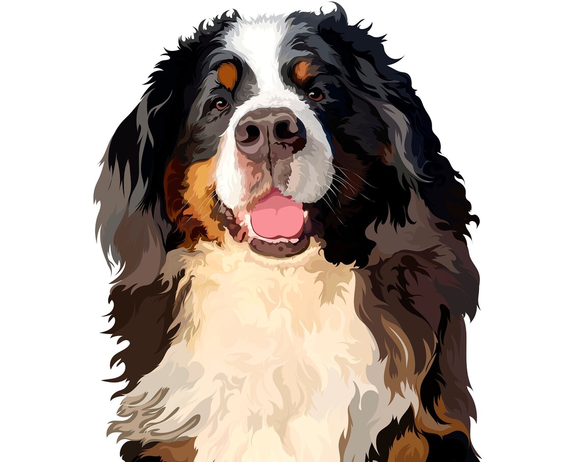 Happy Bernese Mountain Dog Tongue Out Custom Pet Portrait Poster