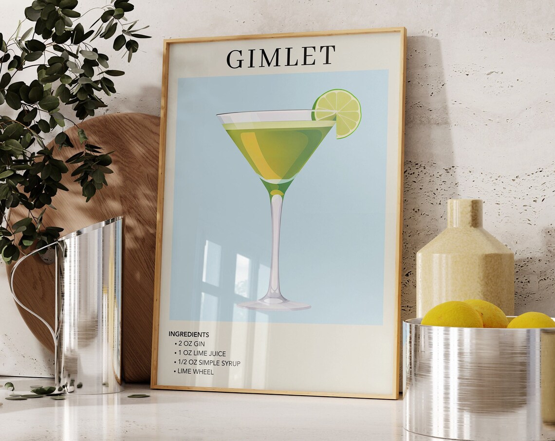Gimlet Watercolor Retro Cocktail Poster Art Print
