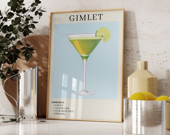 Gimlet Watercolor Retro Cocktail Poster Art Print