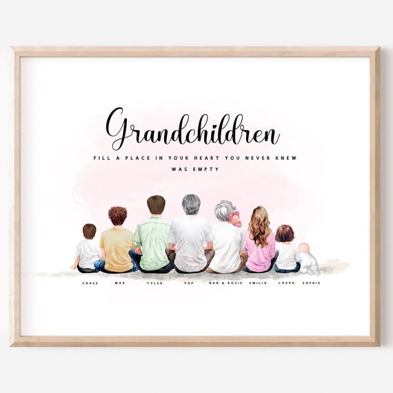 Personalized Grandparents And Grandkids Portrait Grandchildren Family Print Grandparent Gift Grandpa Gift Idea Grandma Birthday