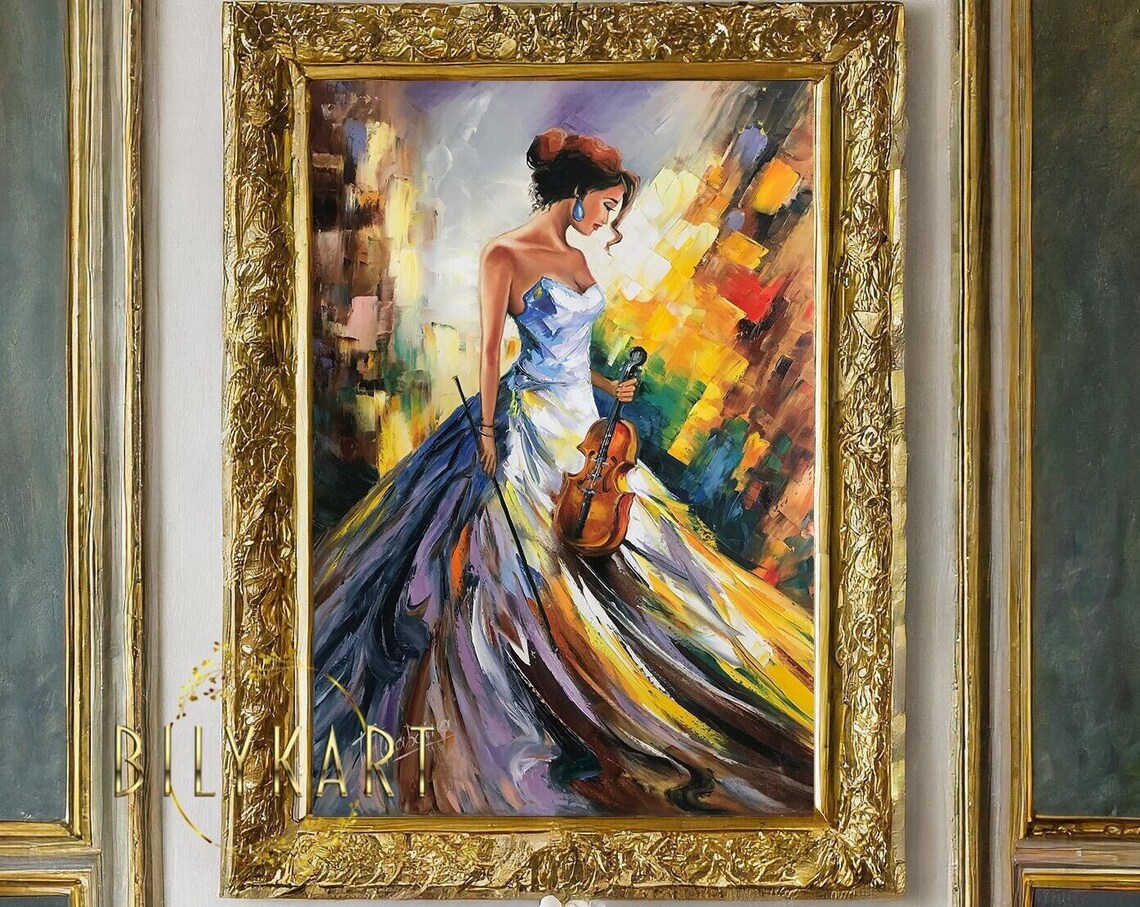 Lady With Violin, Modern Abstract Art Print - Image 3