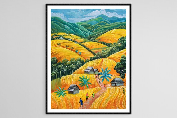 Grain Fields Of Ghana African Village Art Print