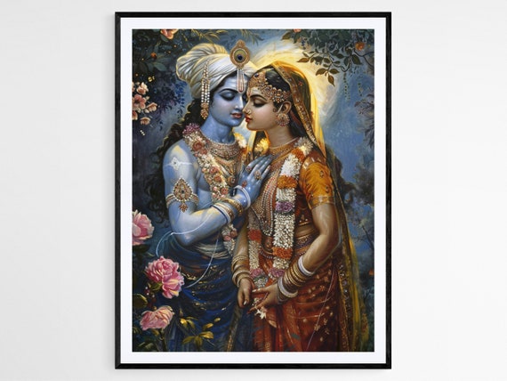 Ethereal Radha Krishna Art Print Indian Love Illustration