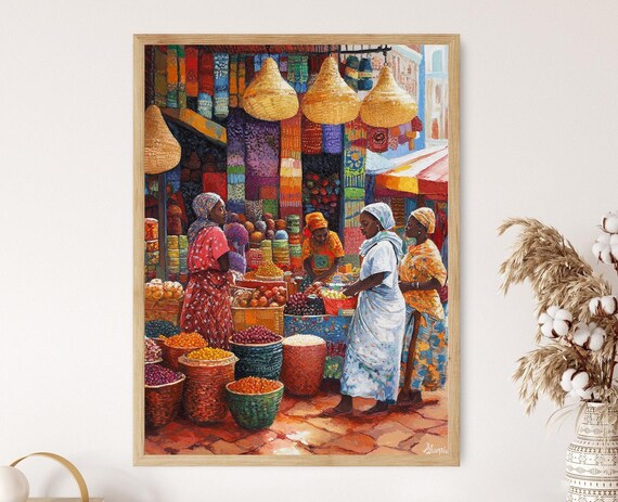 Ethiopian Marketplace Art Print Colorful Market Scene African Culture Wall Art