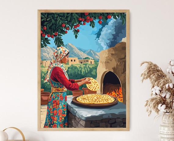 Afghan Woman Baking Naan Bread at a Clay Tandoor Oven Poster