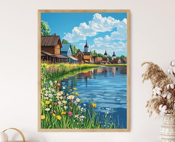 Kizhi Village Art Print Russian Wooden Houses By Lake Onega