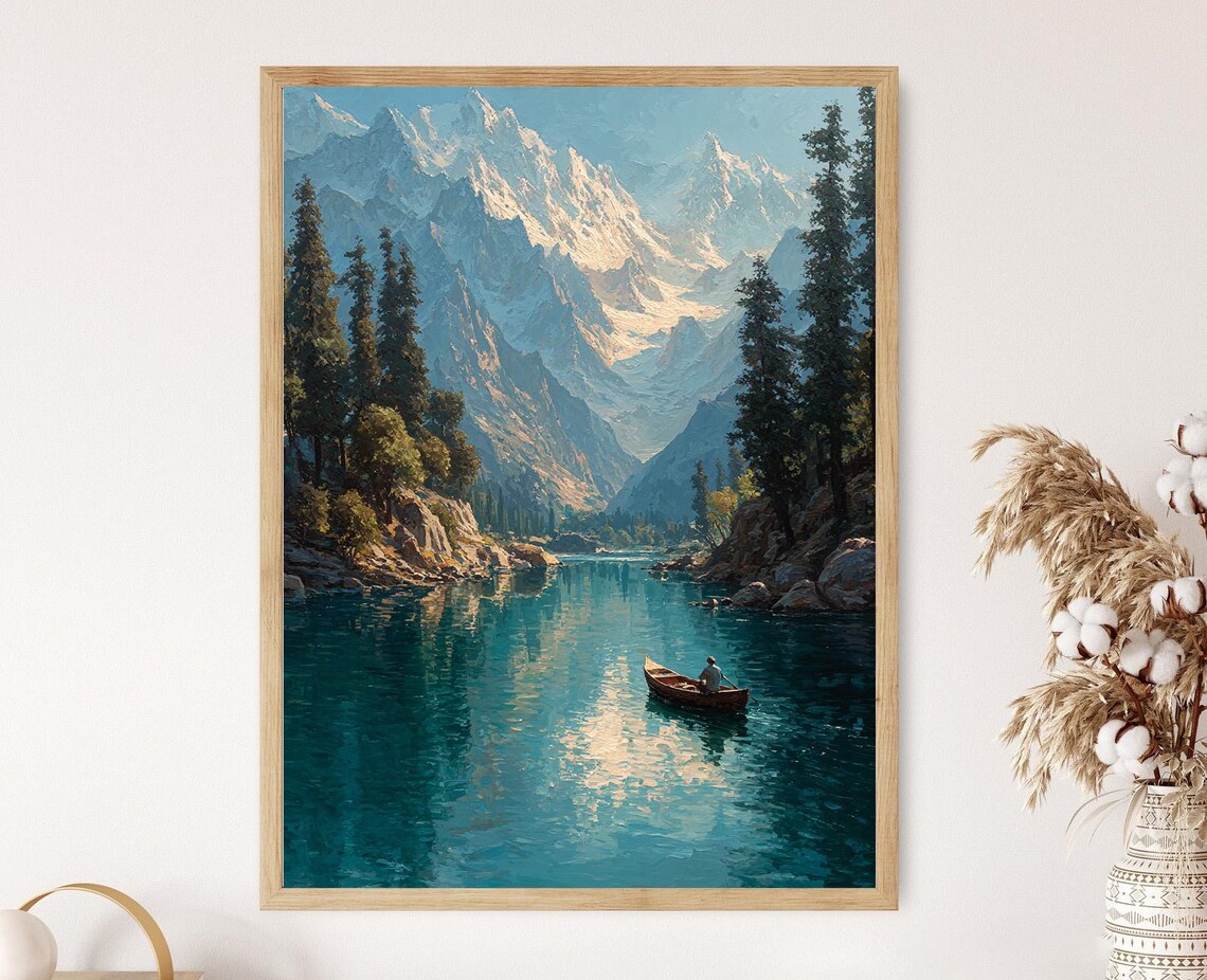 Gilgit-Baltistan Fisherman, Rustic Mountain Lake Poster