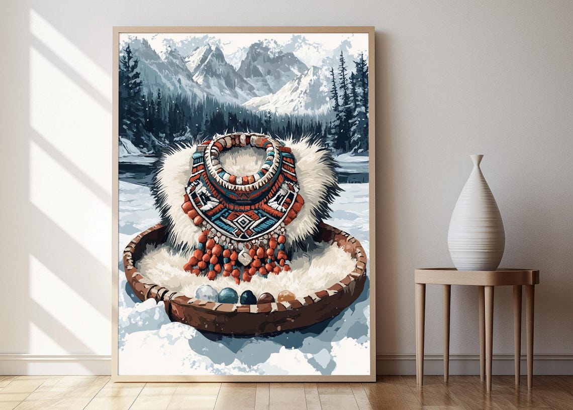 Yakut Silver Amulet With Geometric Patterns Art Print Traditional Siberian Decor Poster