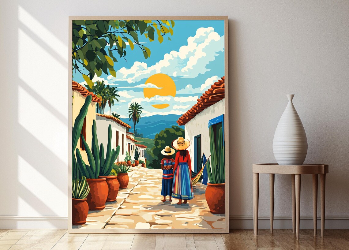 Wayuu Family and Ranchera Scene Folk Art Print
