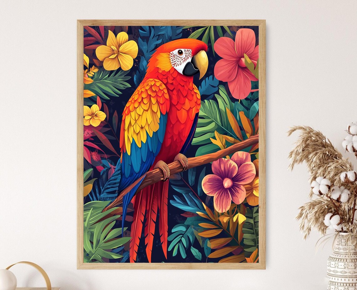 Venezuelan Scarlet Macaw, Indigenous Pattern Art Print