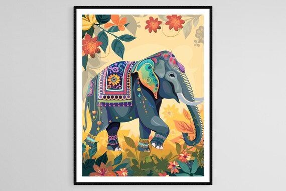 Thai Festival Elephant Adorned With Colorful Floral Art Poster