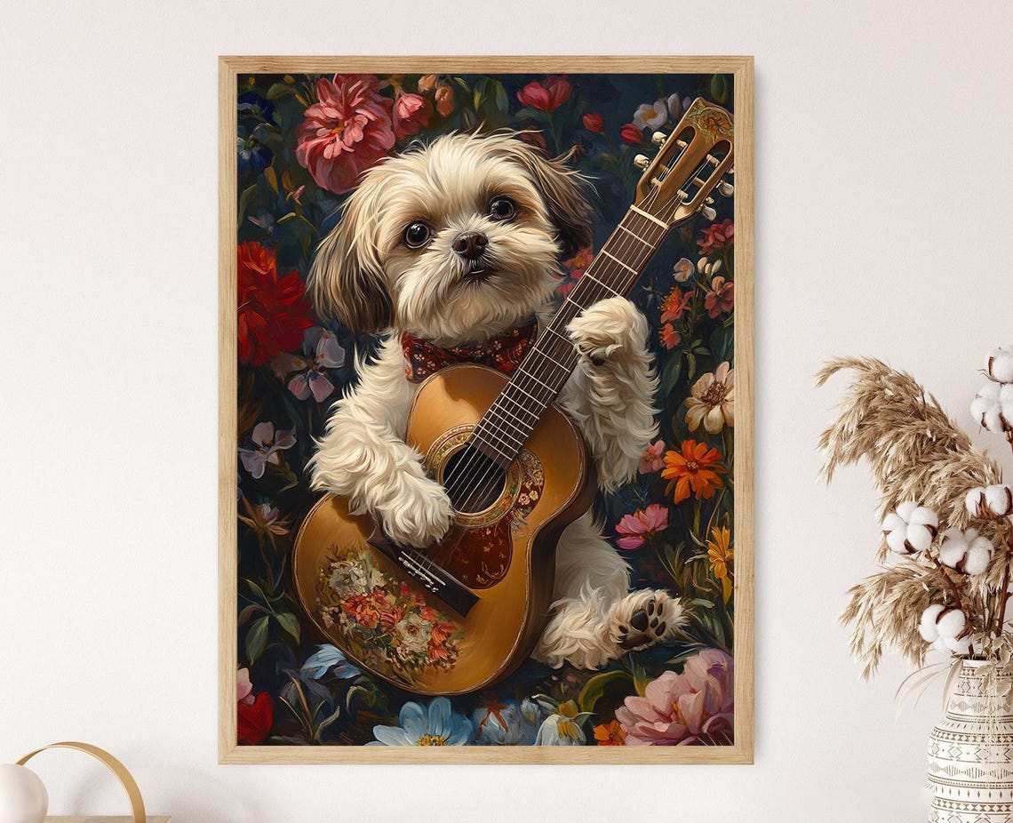Shih Tzu Playing A Guitar Funny Animals Fine Print
