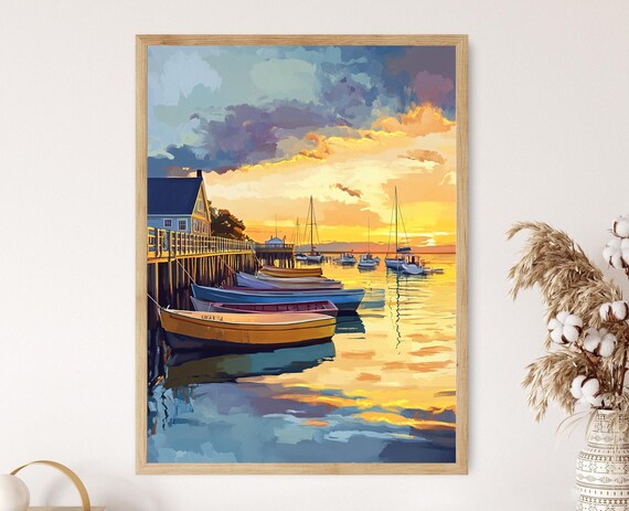 Oak Bluffs Pier Art Print Marthas Vineyard Sunset Scene