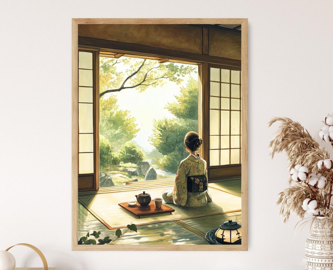 Tea Ceremony Scene, Japanese Kimono Art Print