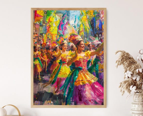 Festive Sinulog Dancer Art Authentic Filipino Festival Painting Perfect For Cultural Collection Exotic Dancer Art Gift